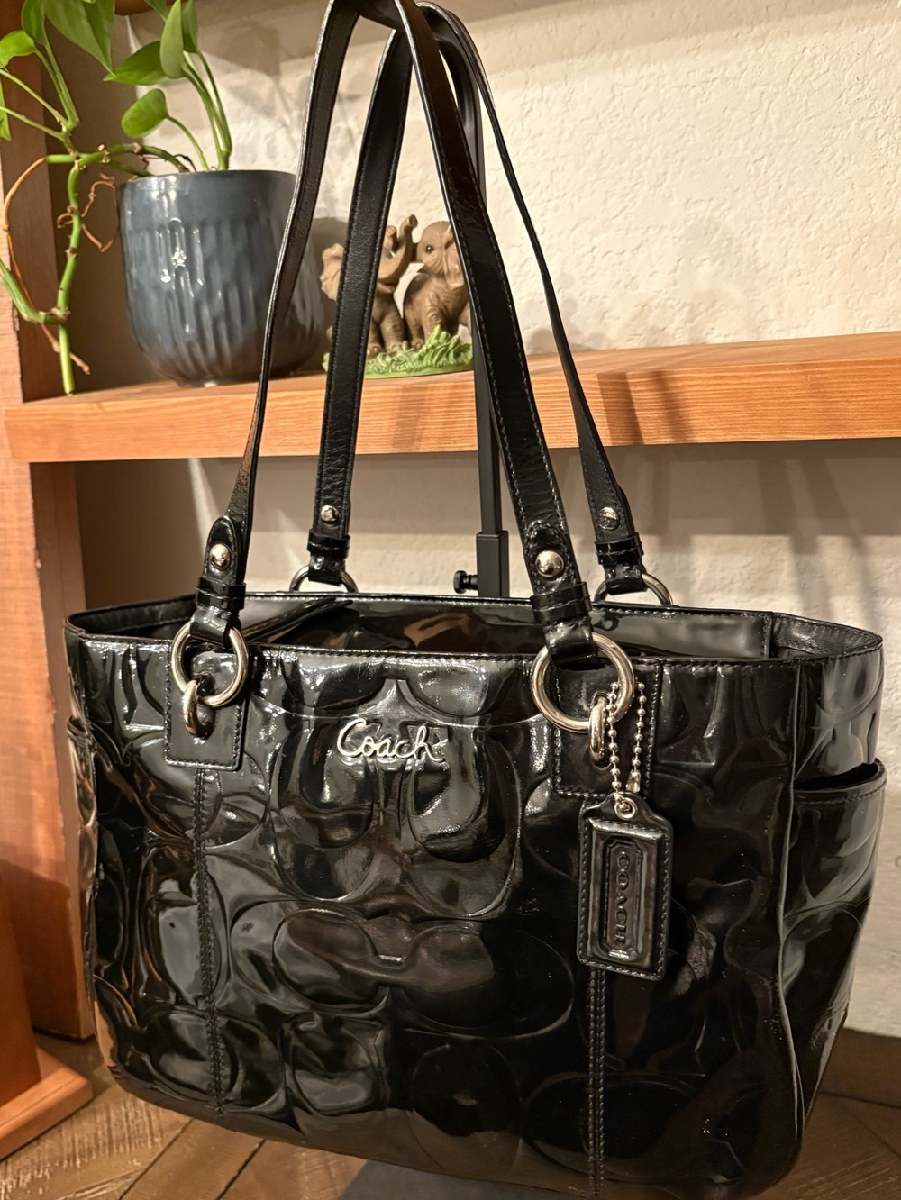 Coach Black Patent Leather Signature Tote - Picture 2 of 10